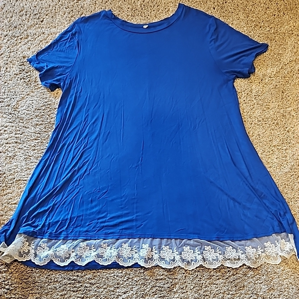 Blue Lace Hem Women's Short Sleeve Top